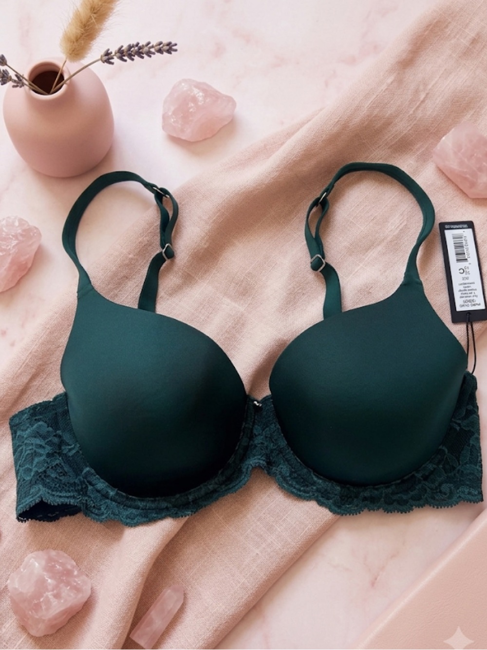 Montelle Lightly‑Lined Bra – Size 32C | Luxe Lace | Forest Green Lace